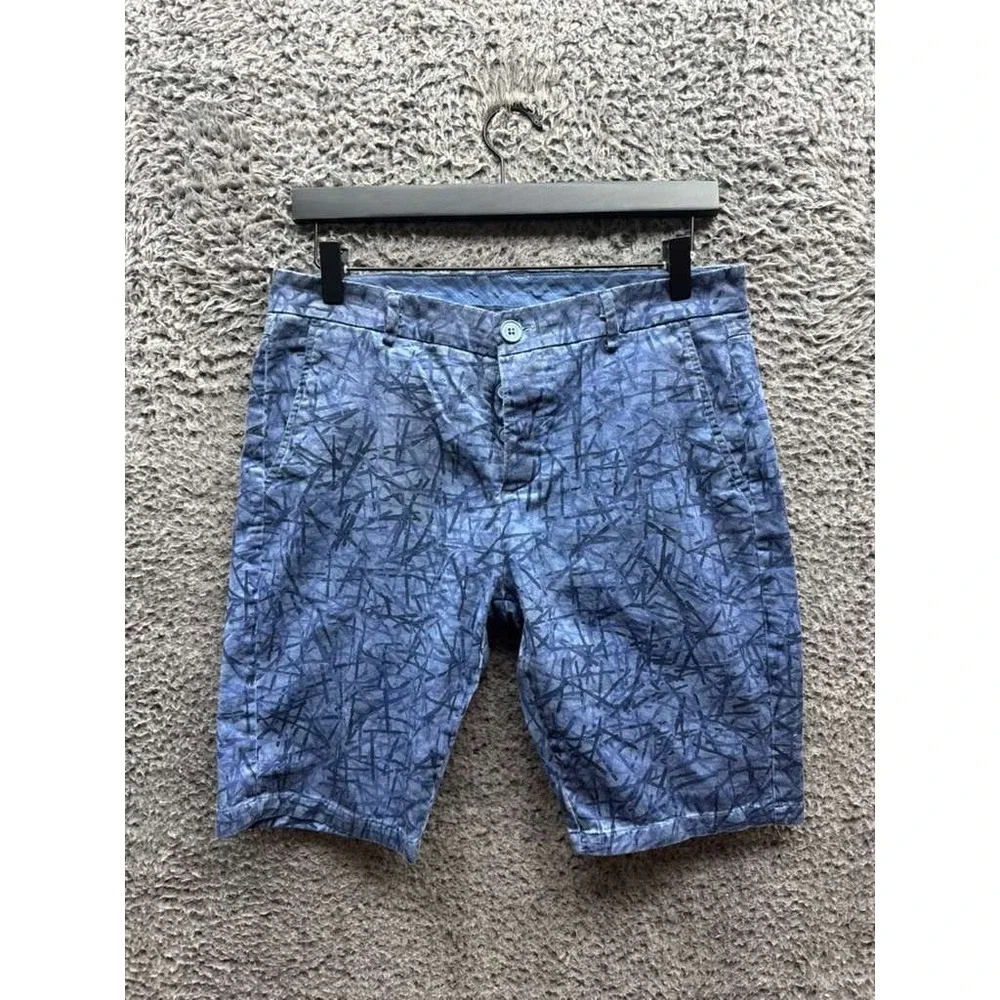 Lost In Albion Frankie Printed Cotton-Blend Bermuda Shorts Navy Blue Men Size 50